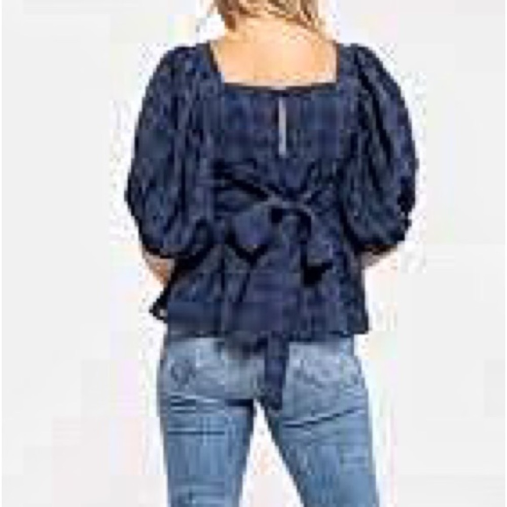 Moon River Square neck puff sleeve navy blue babydoll top XS NWT - Picture 11 of 11